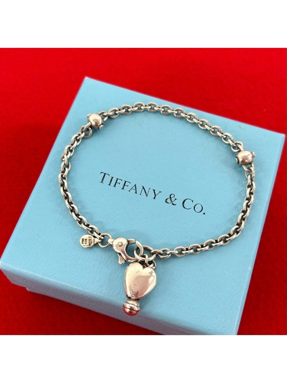 Tiffany & Co Vintage Heart Chain Bracelet 925 Sterling Silver